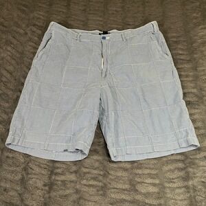 Nautica Mens Blue White Patchwork Seersucker Striped Shorts Size 40 Cotton